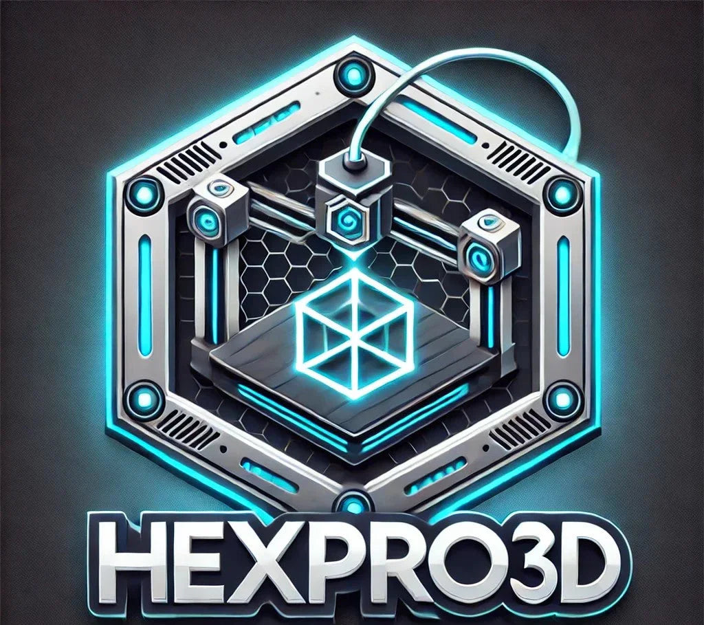 HexPro3D logo showing futuristic 3D printer with stylized lighted print