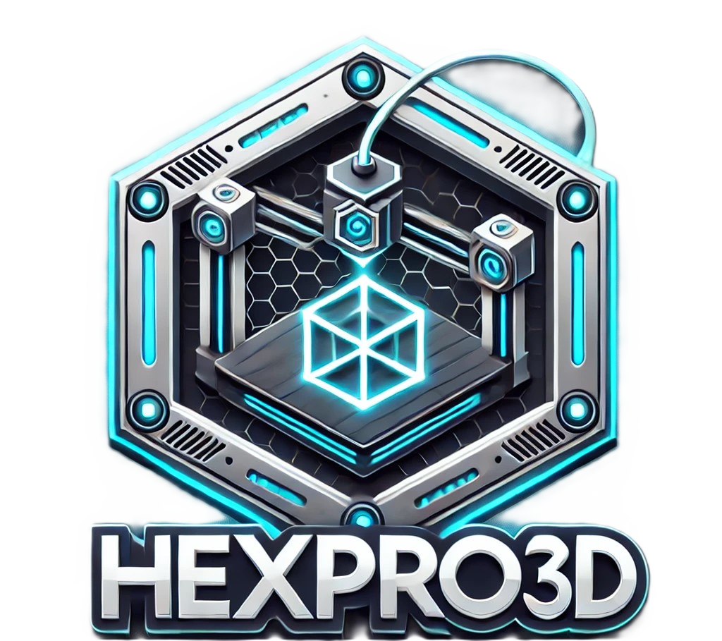 HexPro3D logo showing futuristic 3D printer with stylized lighted print