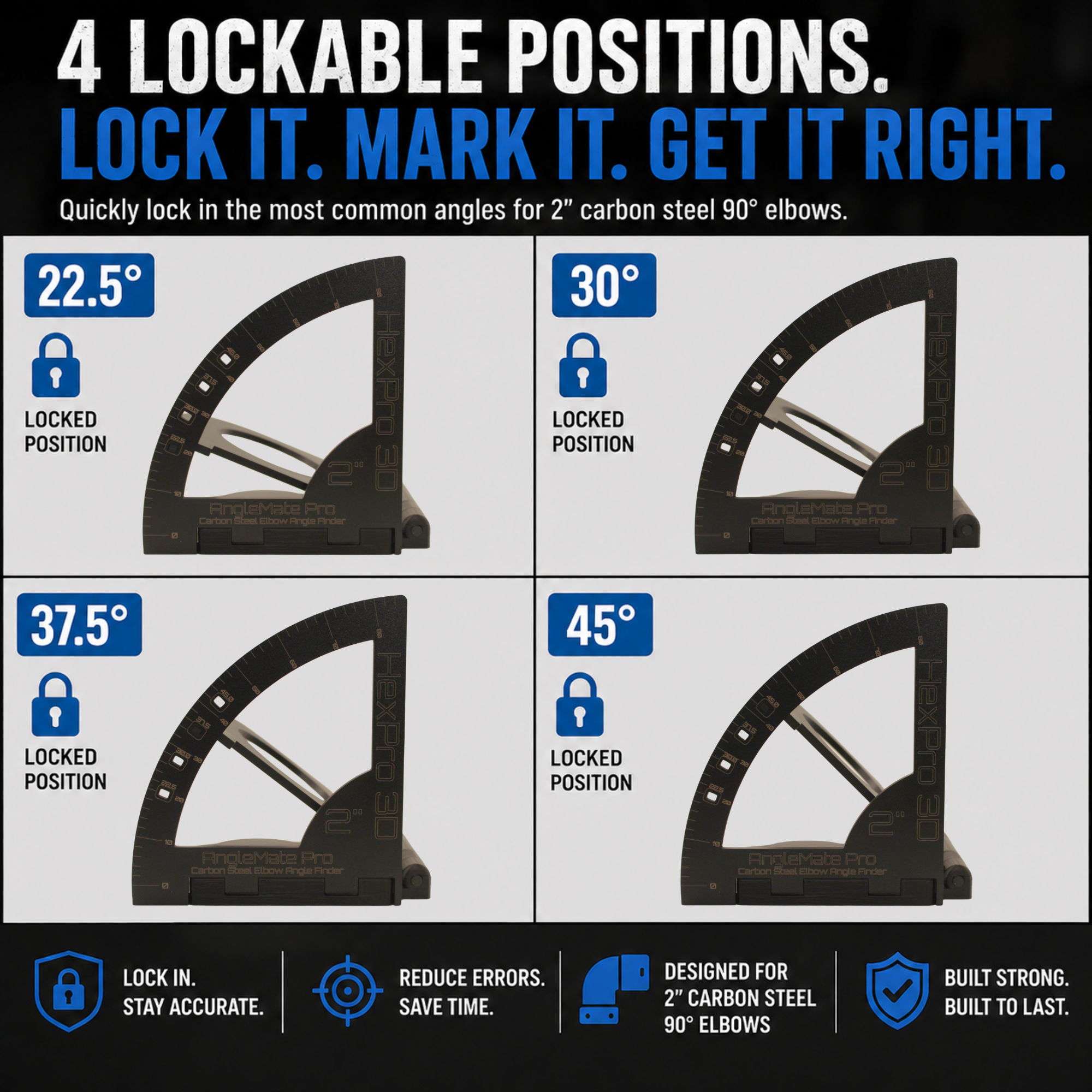 AngleMate Pro – Carbon Steel Elbow Angle Finder - Available for 2", 3" and 4" Carbon Steel