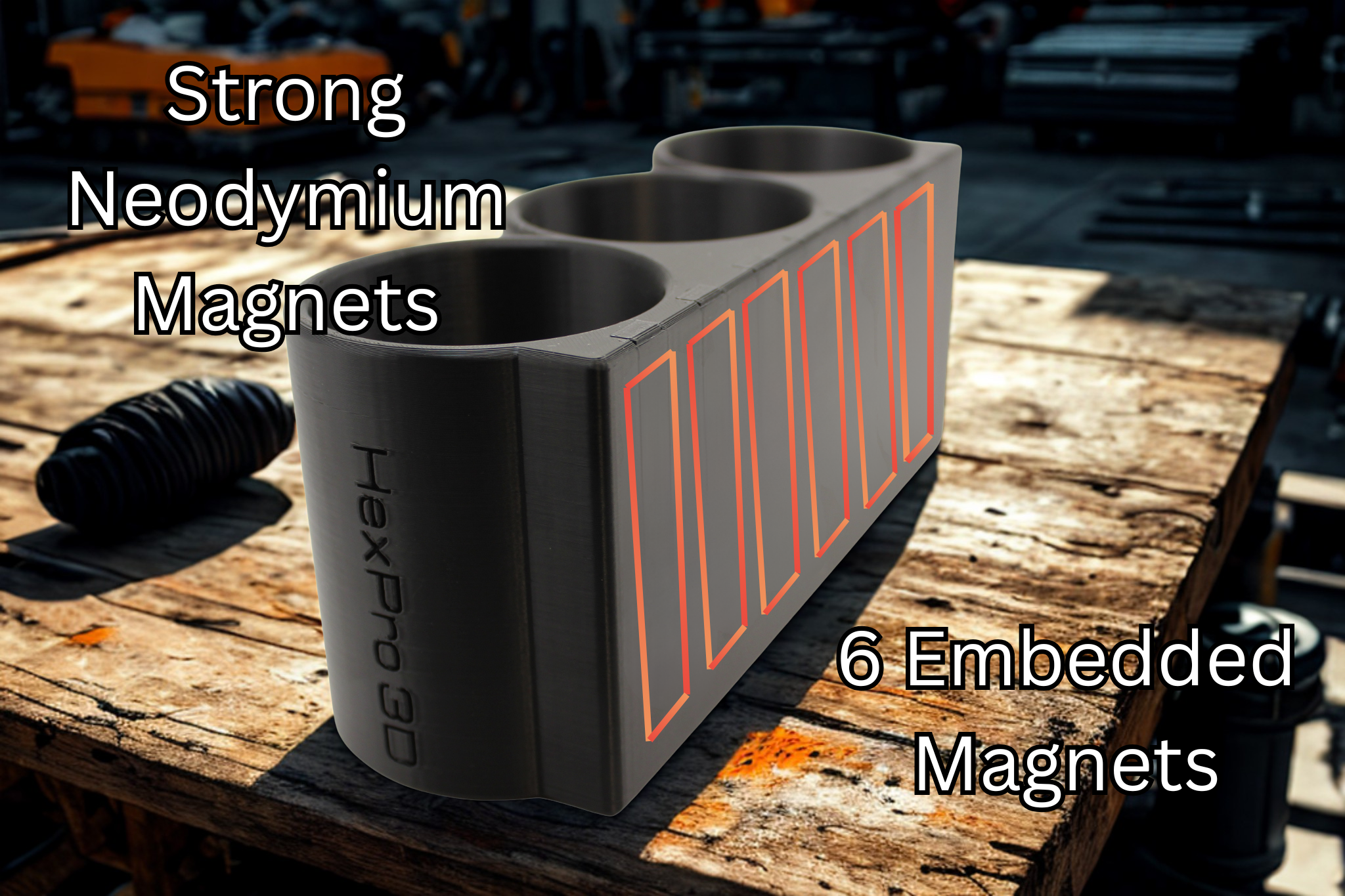 HexPro3D Triple Magnetic Can Holder – 3-Can Organizer for Spray Paint or Bottles, Use with Work Trucks, Job Sites or Garages– Made in USA