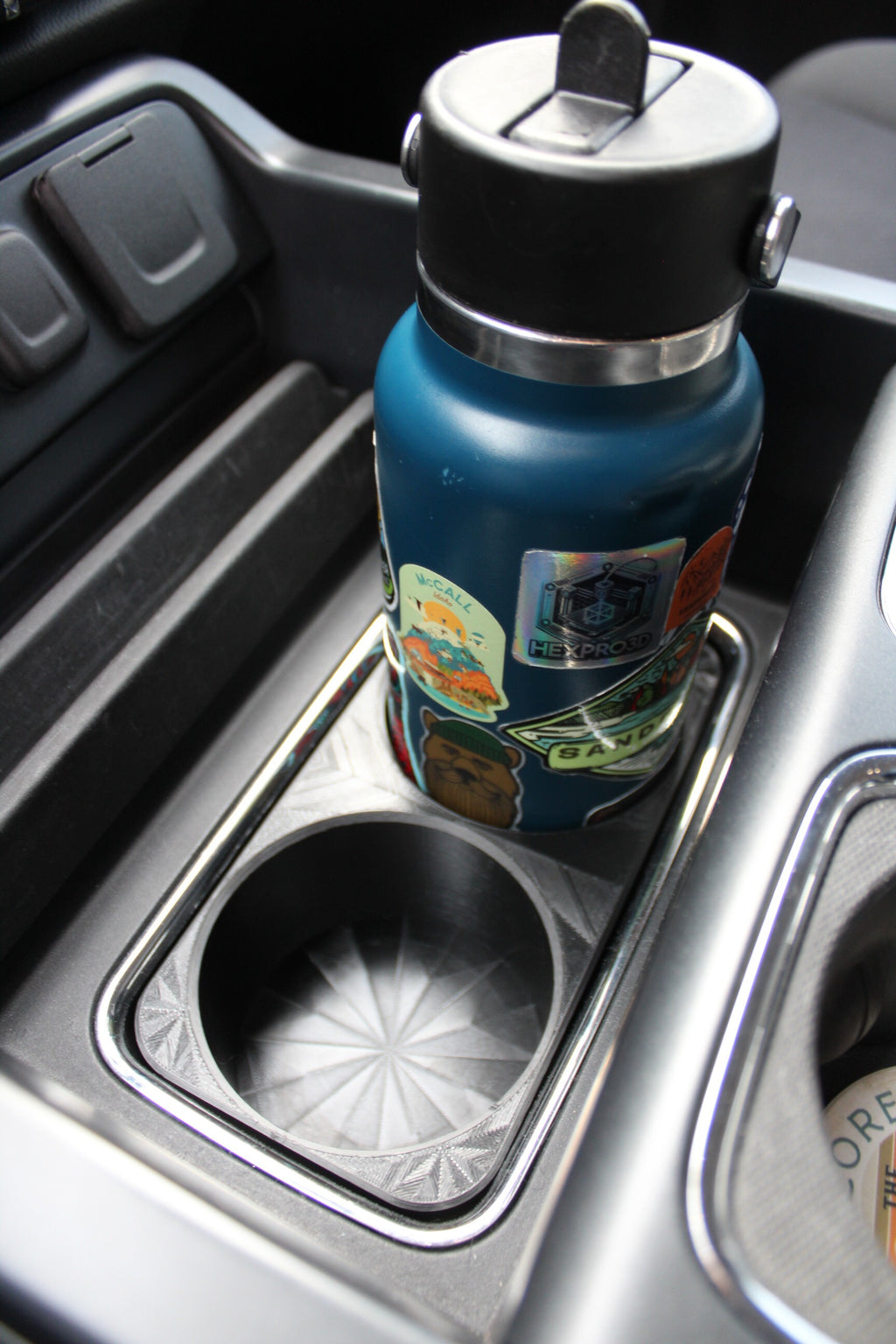 Front Center Console Cup Holder Insert for Large Water Bottles – Fits 2014-2019 Chevy Silverado & GMC Sierra, 2015 Cadillac Escalade, Free Accessory Included