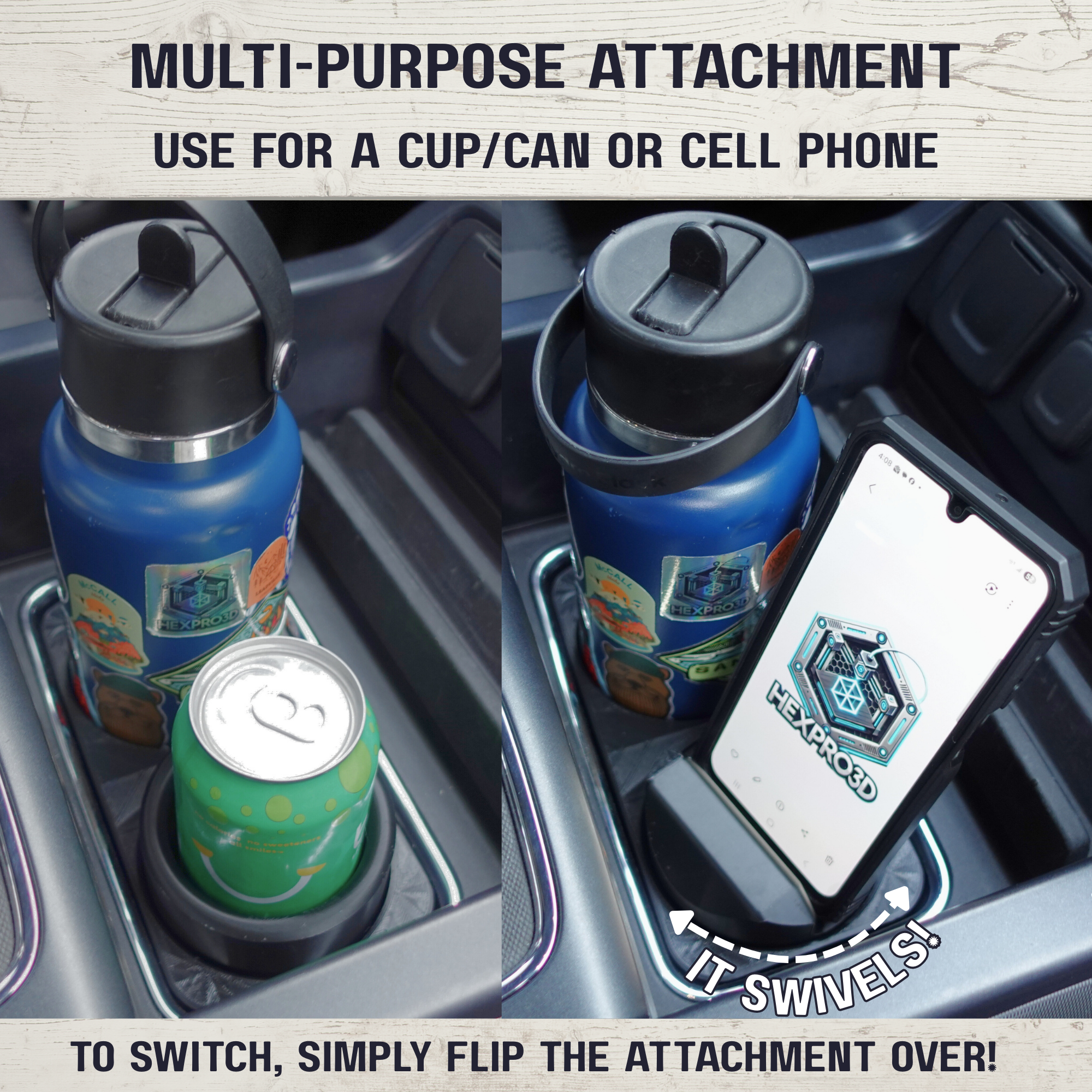 Front Center Console Cup Holder Insert for Large Water Bottles – Fits 2014-2019 Chevy Silverado & GMC Sierra, 2015 Cadillac Escalade, Free Accessory Included