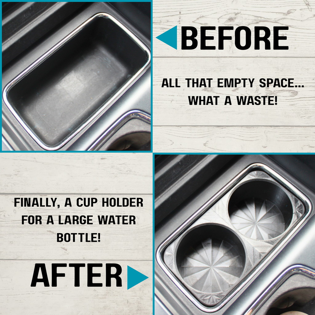 Front Center Console Cup Holder Insert for Large Water Bottles – Fits 2014-2019 Chevy Silverado & GMC Sierra, 2015 Cadillac Escalade, Free Accessory Included