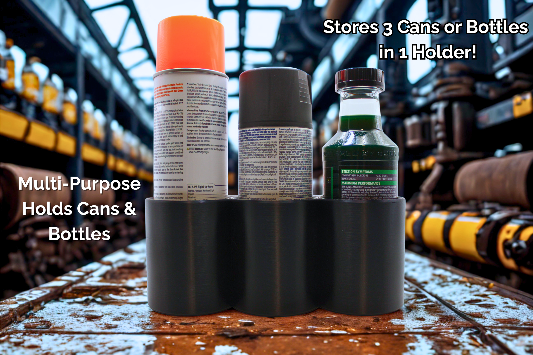 HexPro3D Triple Magnetic Can Holder – 3-Can Organizer for Spray Paint or Bottles, Use with Work Trucks, Job Sites or Garages– Made in USA