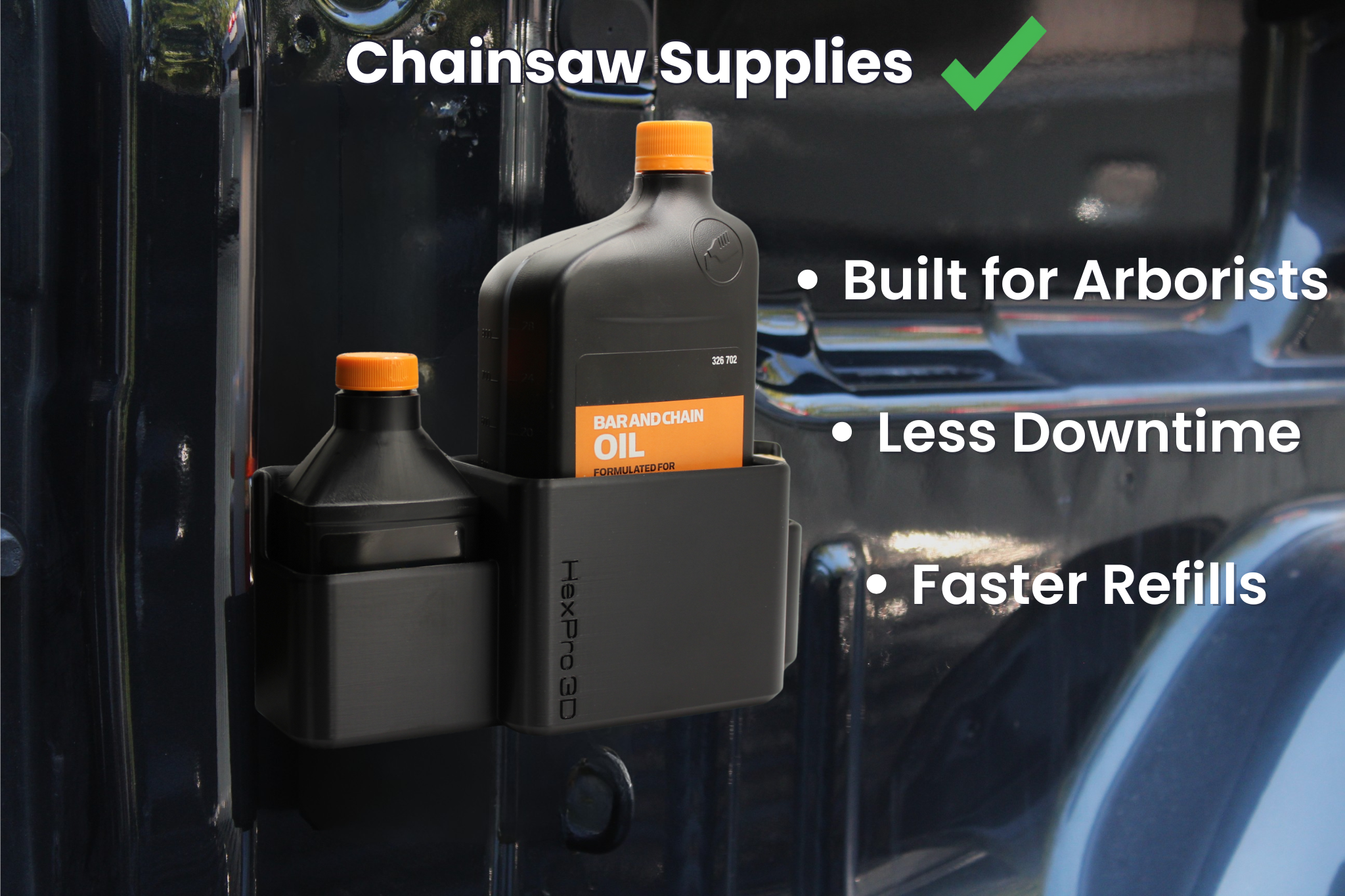 HexPro3D DieselDock - The Arborist Kit, Magnetic Holder for Bar & Chain Oil, 2 Cycle Engine Oil and Spark Plug