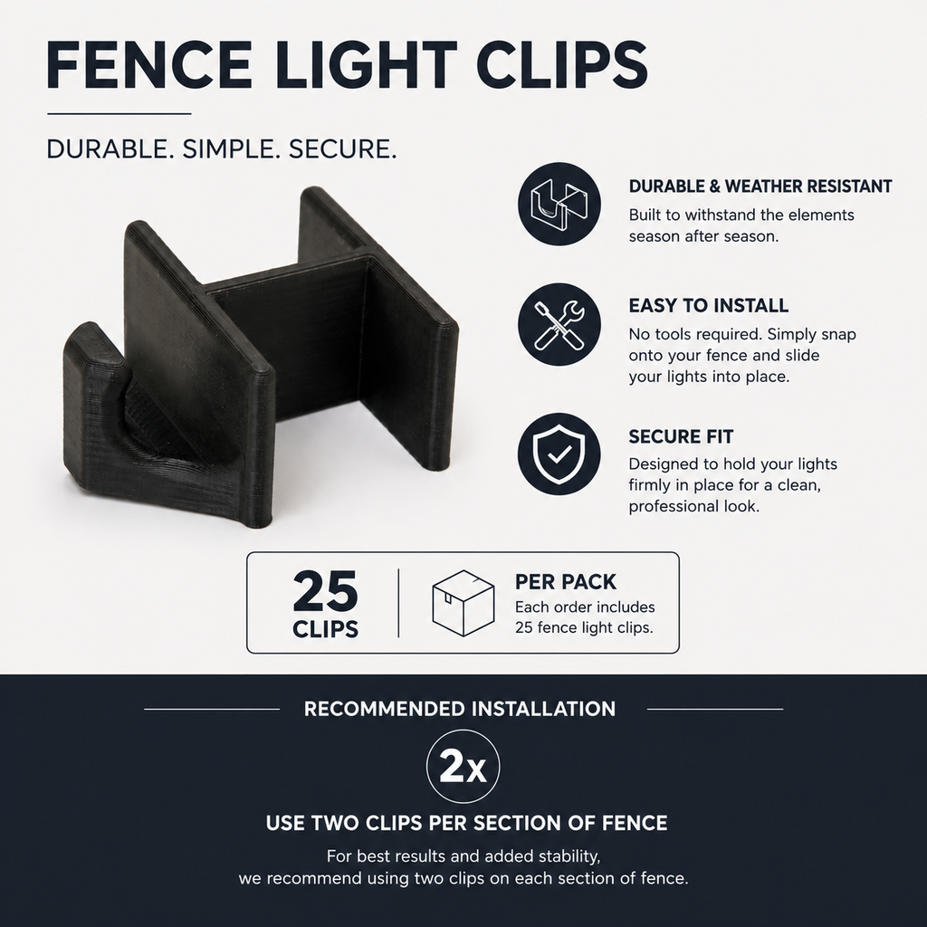 Patio Light Clips for Wood Fence — 25 Pack | No Tools, No Screws, No Adhesive