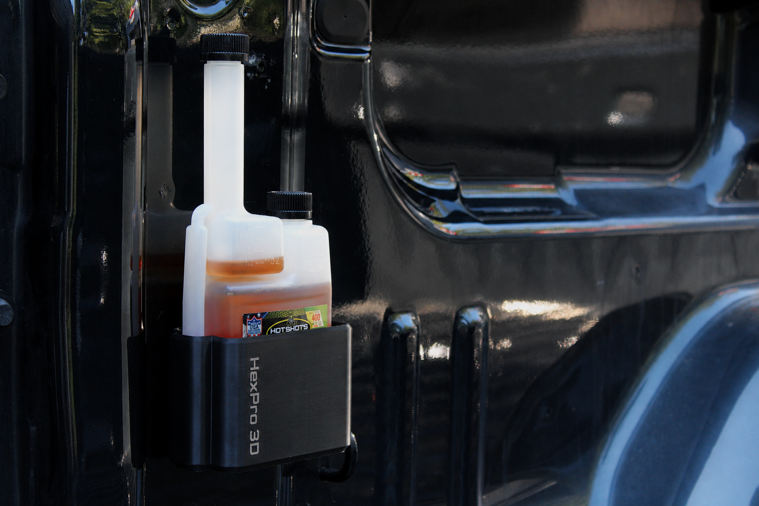 HexPro3D DieselDock Diesel Additive Bottle Holder for Truck Bed w/ Adhesive Backing | Fits Hot Shot's EDT 16oz Long Neck Bottles