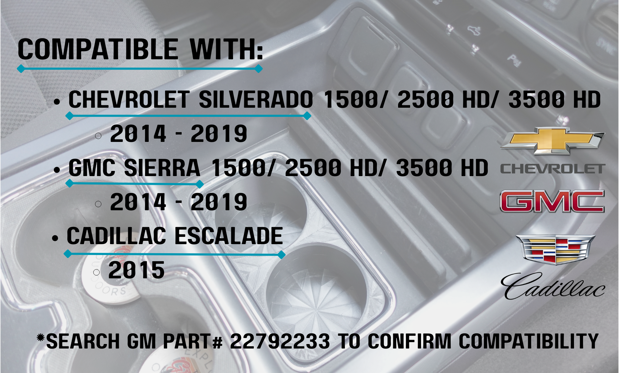 Front Center Console Cup Holder Insert for Large Water Bottles – Fits 2014-2019 Chevy Silverado & GMC Sierra, 2015 Cadillac Escalade, Free Accessory Included