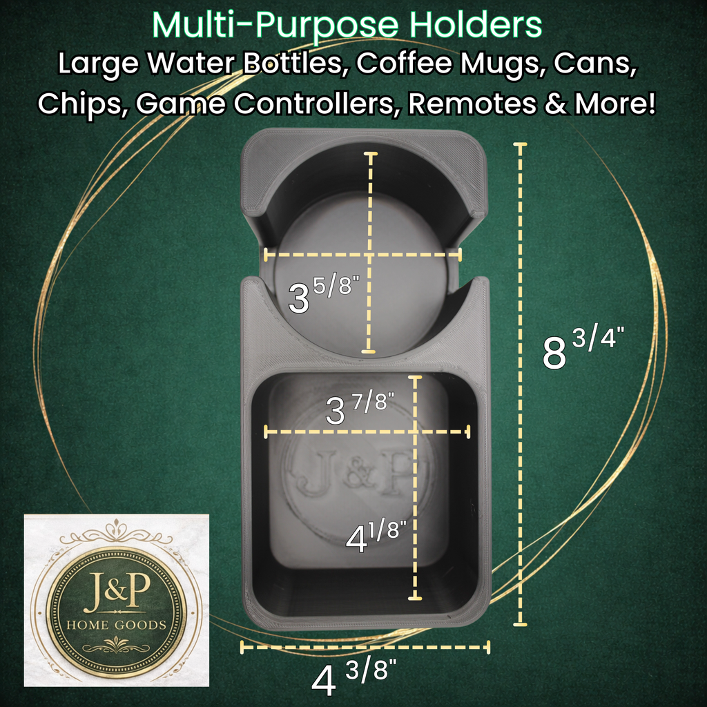 J&P Home Goods Magnetic Single Couch Cup Holder & Sofa Organizer – No Spill Couch Caddy with Cushion Insert Base – Fits Large Water Bottles & Mugs – Includes Free Swivel Phone & Can Holder