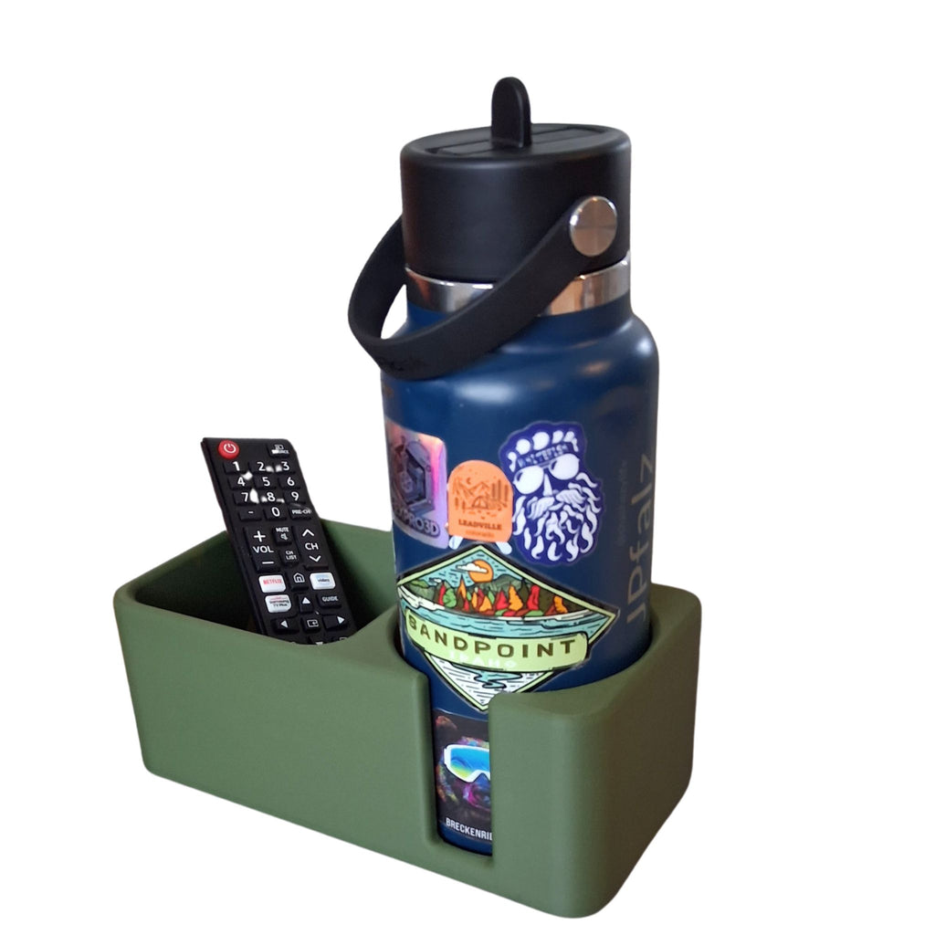 J&P Home Goods Magnetic Single Couch Cup Holder & Sofa Organizer – No Spill Couch Caddy with Cushion Insert Base – Fits Large Water Bottles & Mugs – Includes Free Swivel Phone & Can Holder