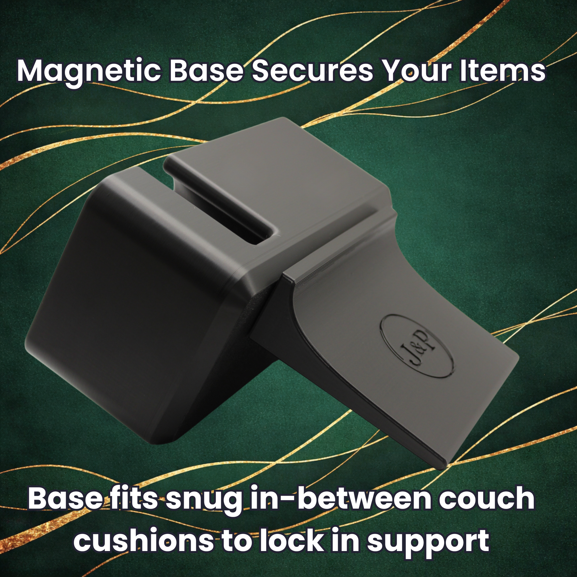 J&P Home Goods Magnetic Single Couch Cup Holder & Sofa Organizer – No Spill Couch Caddy with Cushion Insert Base – Fits Large Water Bottles & Mugs – Includes Free Swivel Phone & Can Holder