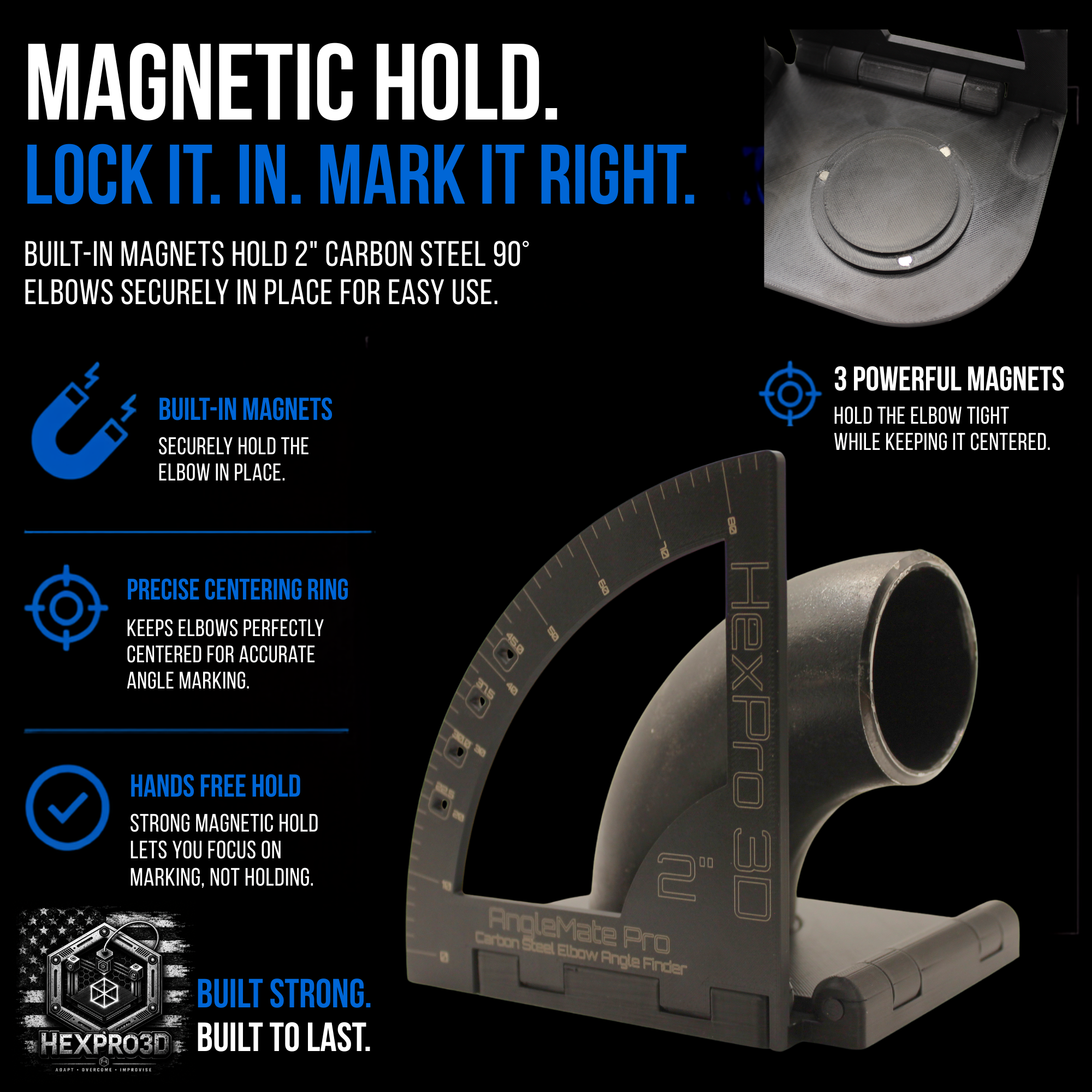 AngleMate Pro – Carbon Steel Elbow Angle Finder - Available for 2", 3" and 4" Carbon Steel