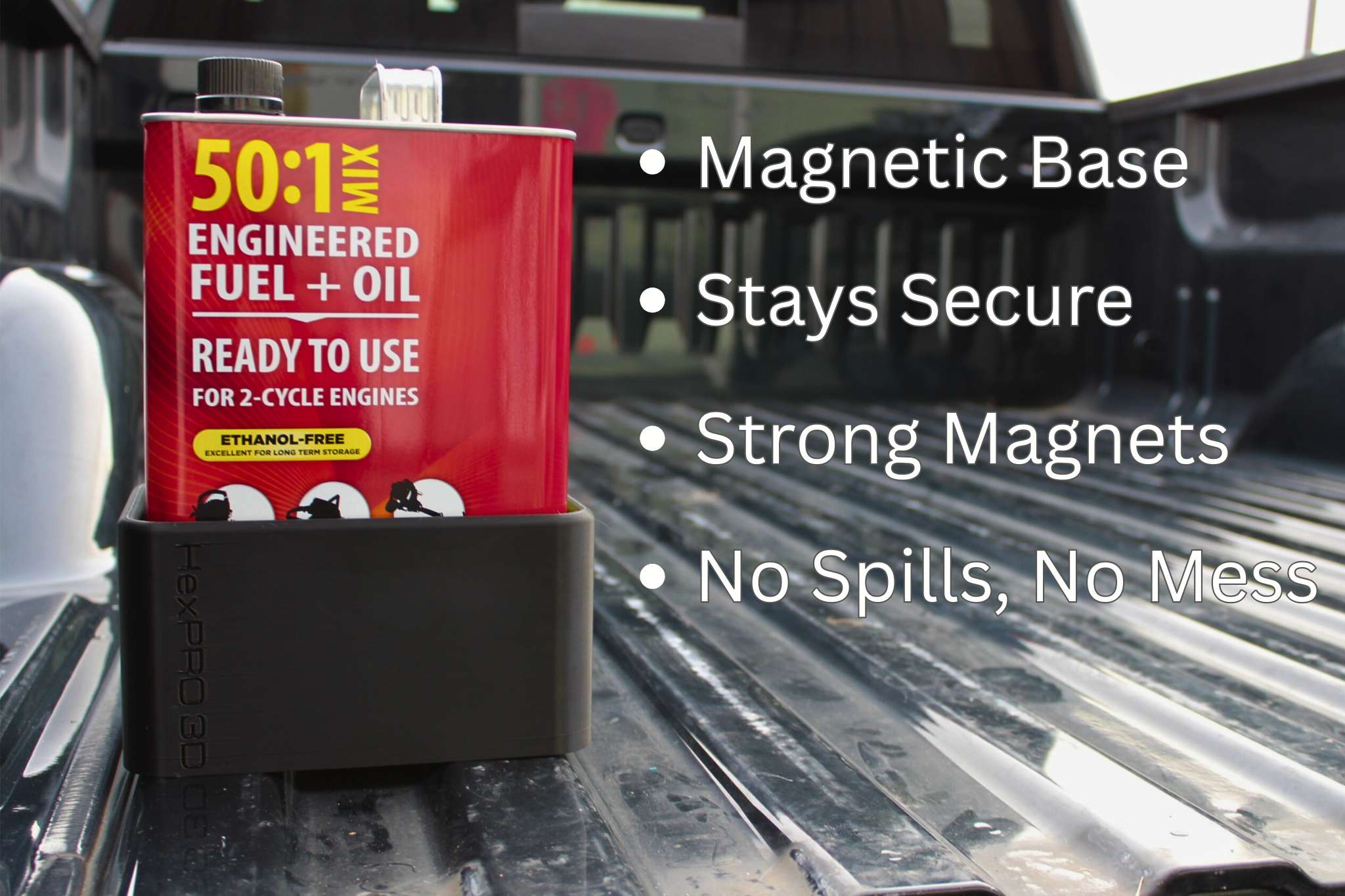 HexPro3D BedDock Magnetic Truck Bed Holder for 1 Gallon Metal Cans (110–128 oz) – Heavy Duty Neodymium Magnet Mount for Pre-Mixed Fuel, Paint Thinner, Acetone & Solvents – Matte Black – Made in USA