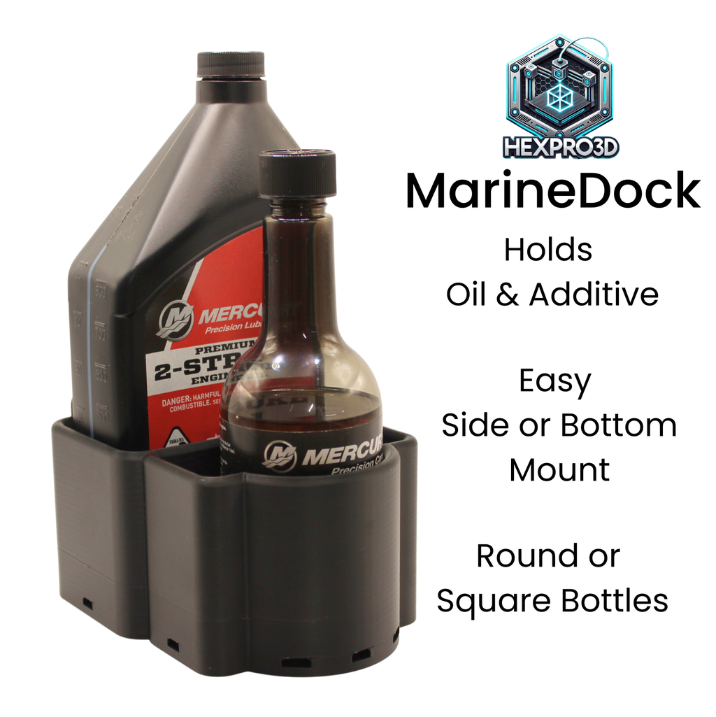 HexPro3D MarineDock – Dual Fluid Storage Dock for Boats Holds 1 Qt Oil + Additive