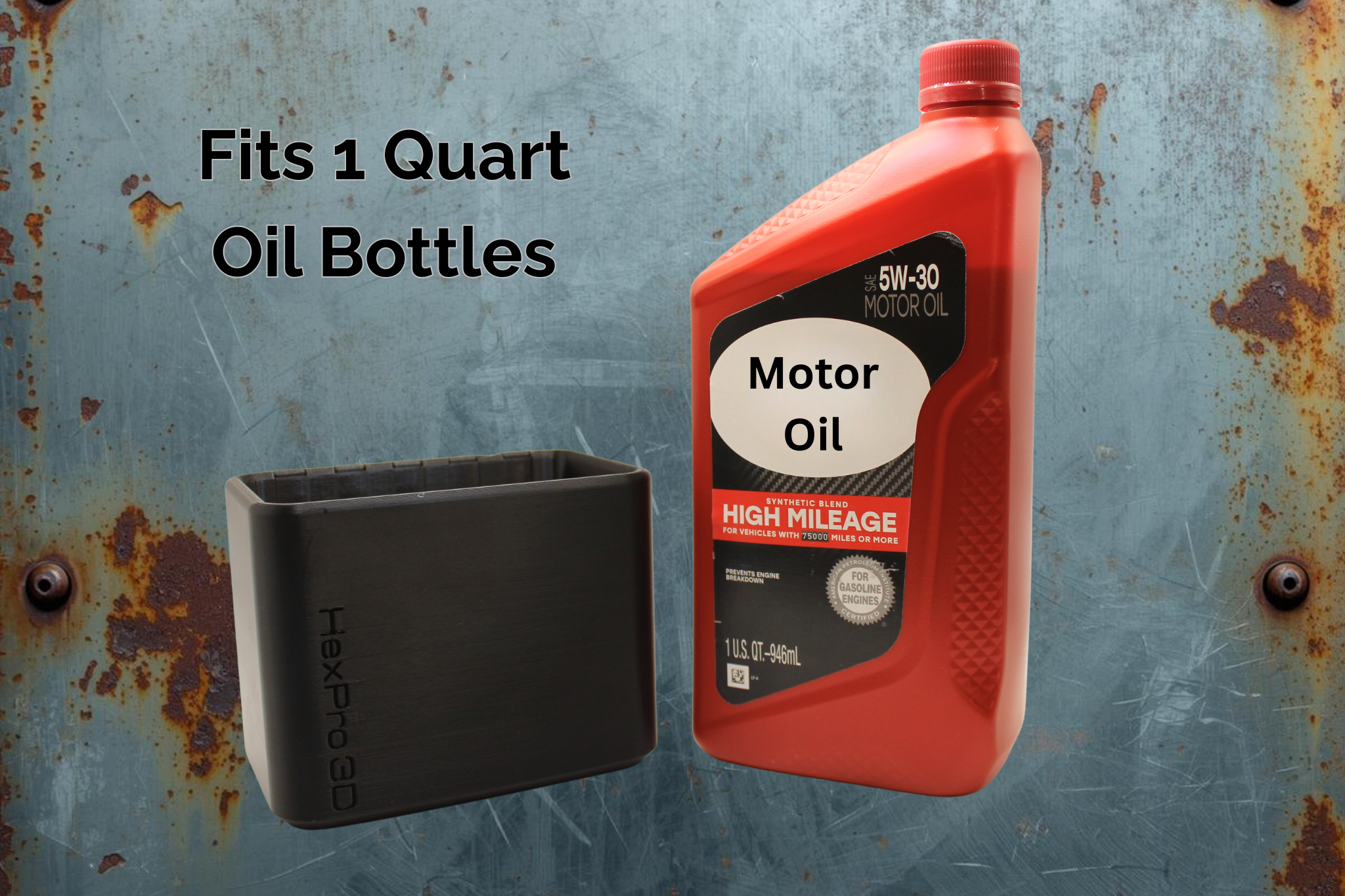 HexPro3D DieselDock Magnetic Motor Oil Bottle Holder – 1 Quart Oil Storage for Truck Beds, Toolboxes & Shops, Fits Most Brands