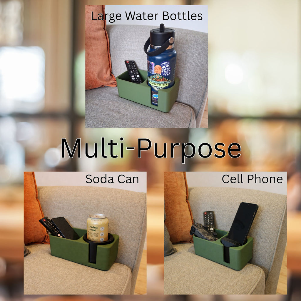 J&P Home Goods Magnetic Single Couch Cup Holder & Sofa Organizer – No Spill Couch Caddy with Cushion Insert Base – Fits Large Water Bottles & Mugs – Includes Free Swivel Phone & Can Holder