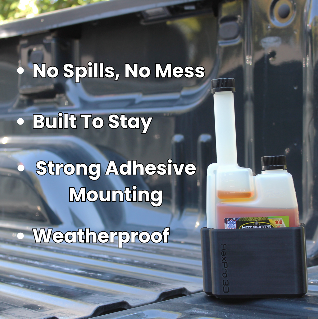 HexPro3D DieselDock Diesel Additive Bottle Holder for Truck Bed w/ Adhesive Backing | Fits Hot Shot's EDT 16oz Long Neck Bottles
