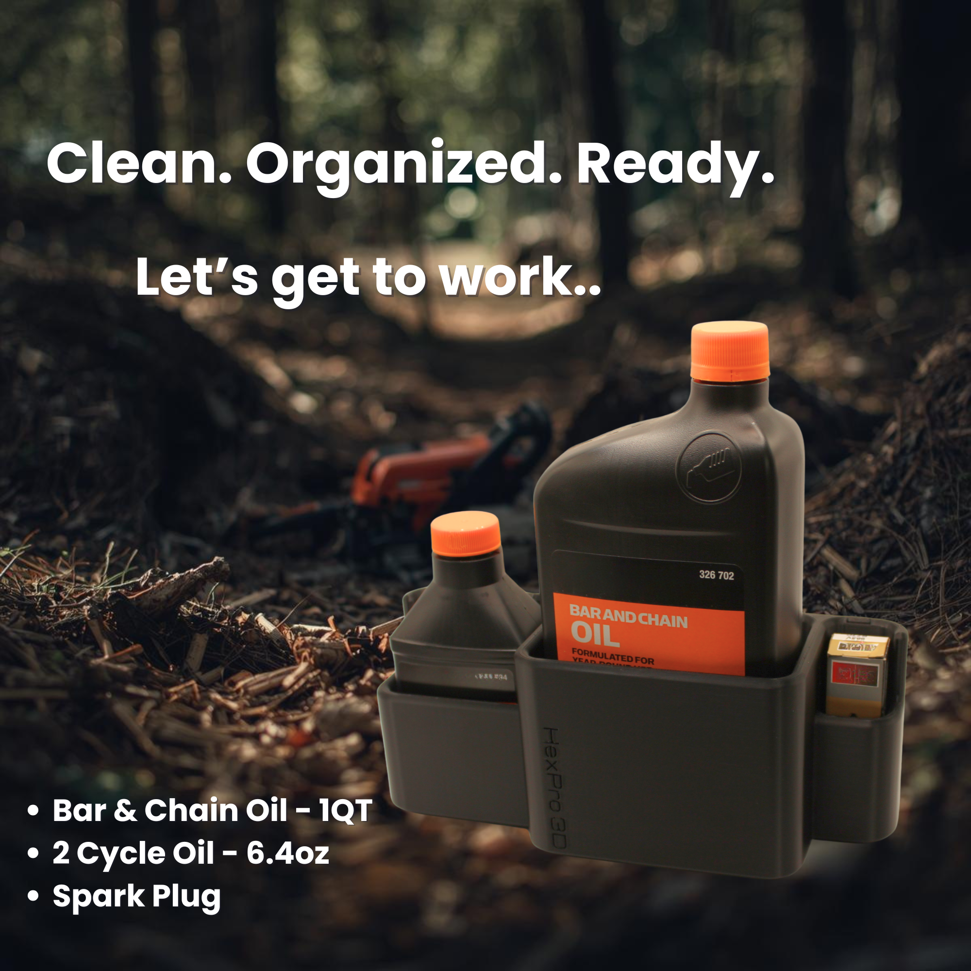 HexPro3D DieselDock - The Arborist Kit, Magnetic Holder for Bar & Chain Oil, 2 Cycle Engine Oil and Spark Plug