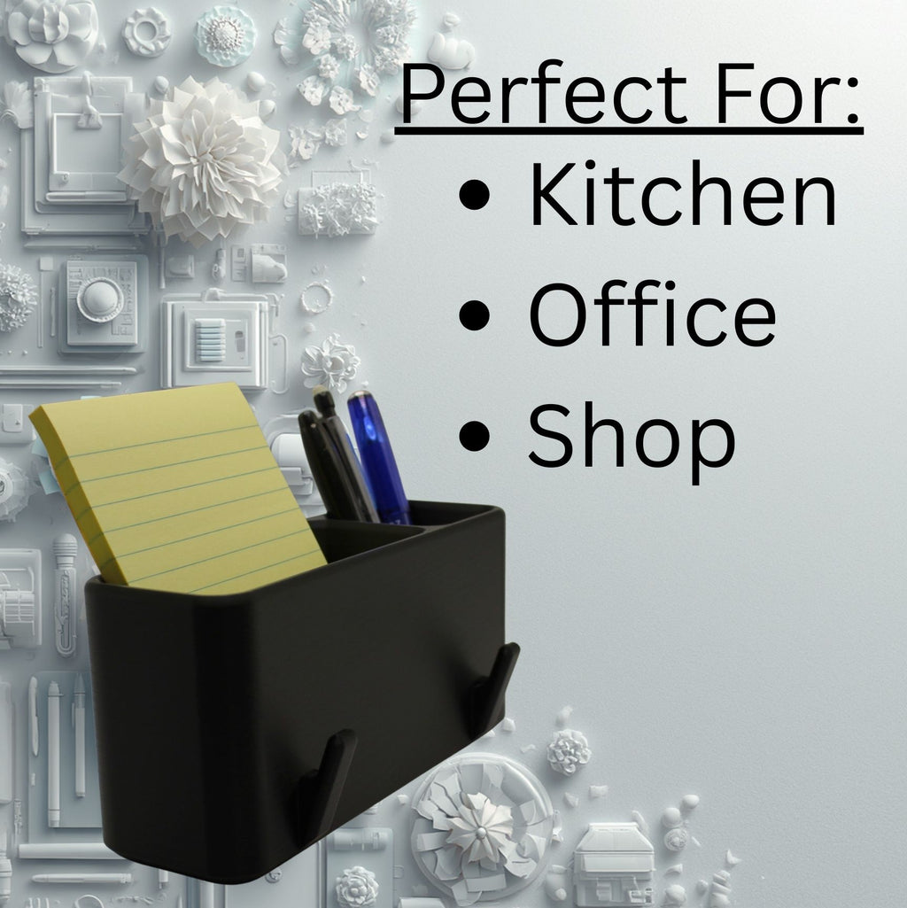 J&P Home Goods Magnetic Notepad and Pen Holder with Hooks, Fridge Organizer, Holds Notepads Large & Small, Great for Kitchen, Office or Shop!