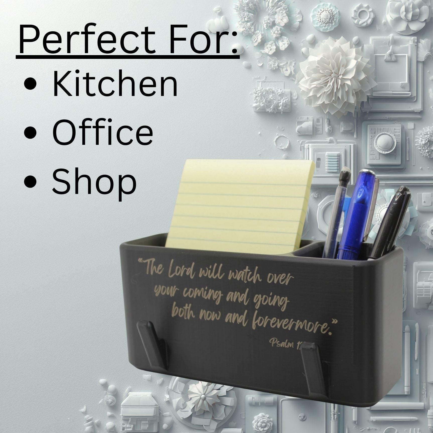 J&P Home Goods - Magnetic Notepad Holder with Bible Verse Psalm 121:8 | Christian Gift | Fridge Organizer | Faith Decor | Kitchen Organizer with Hooks