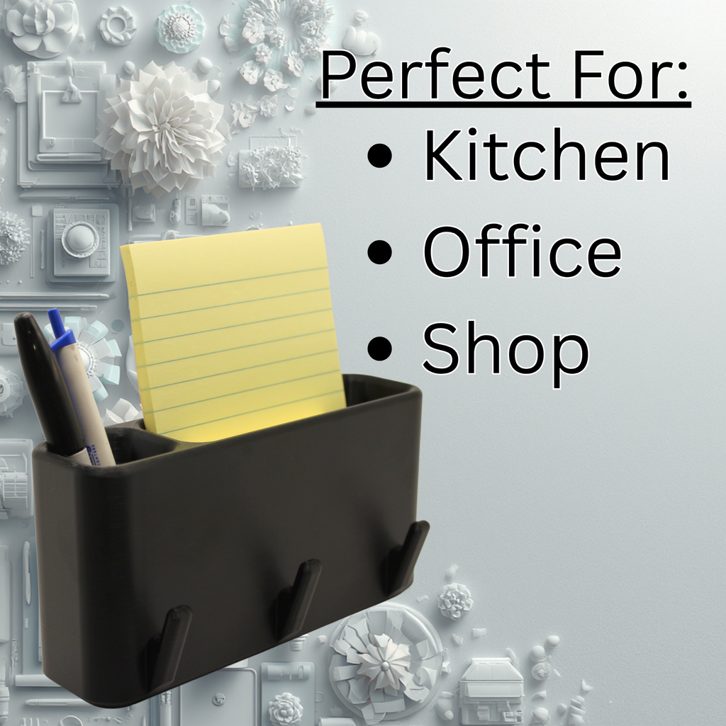 J&P Home Goods Magnetic Notepad and Pen Holder with Hooks, Fridge Organizer, Holds Notepads Large & Small, Great for Kitchen, Office or Shop!