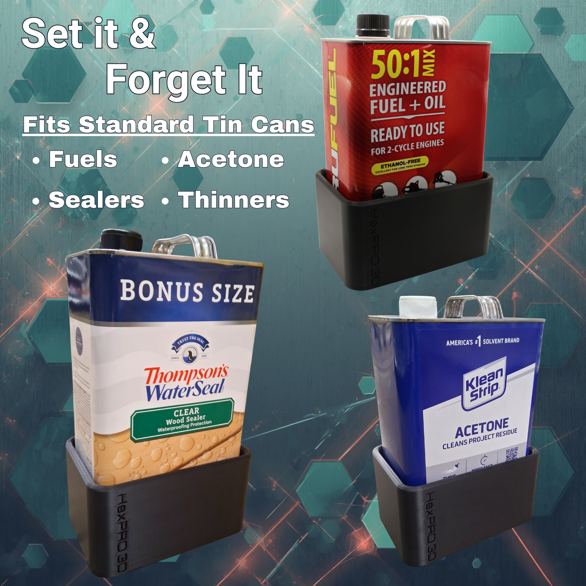 HexPro3D BedDock Magnetic Truck Bed Holder for 1 Gallon Metal Cans (110–128 oz) – Heavy Duty Neodymium Magnet Mount for Pre-Mixed Fuel, Paint Thinner, Acetone & Solvents – Matte Black – Made in USA