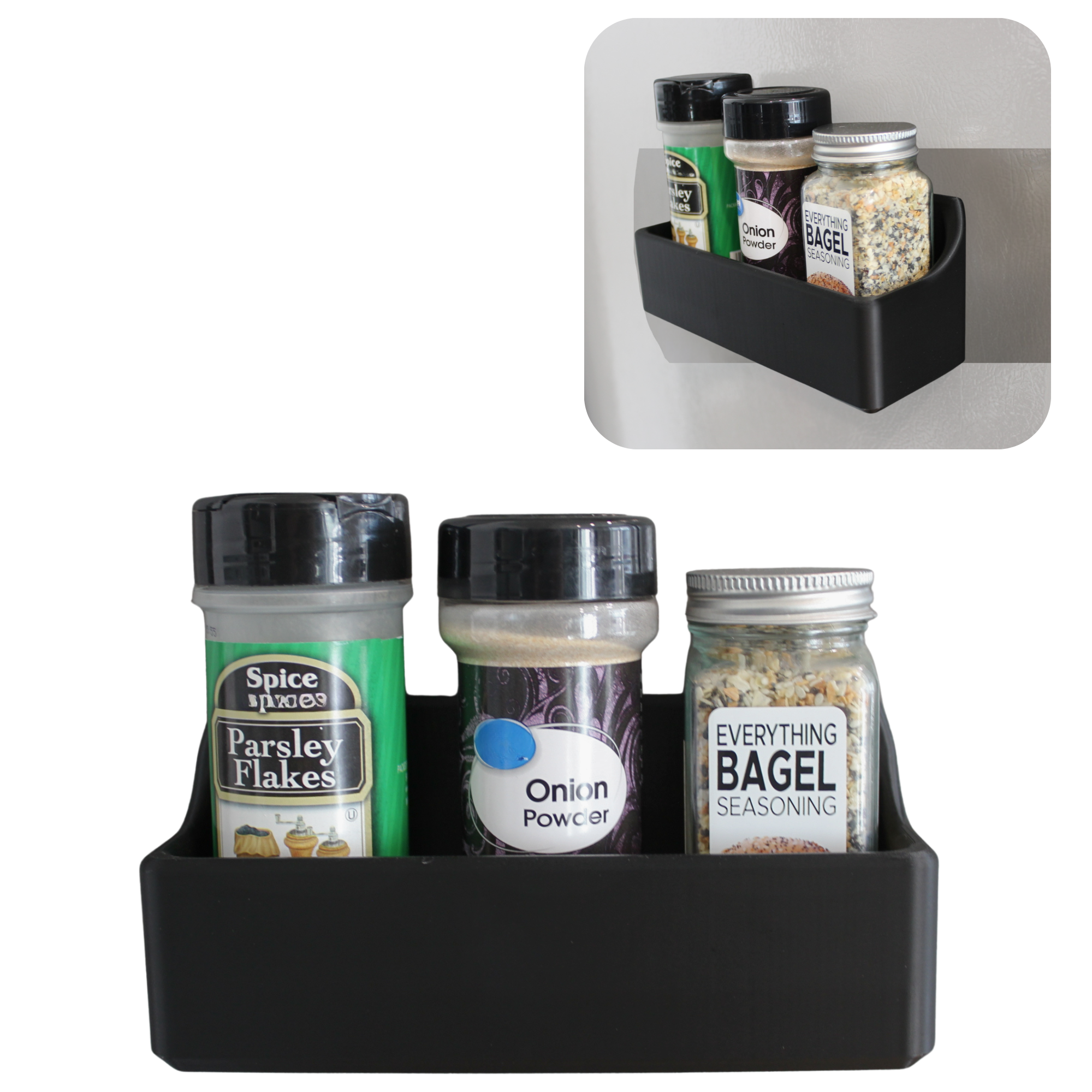 Magnetic Spice Rack for Refrigerator – 3 Bottle Storage Organizer, Strong Magnet Kitchen Shelf for Fridge, Holds Spices, Packets, Straws & Drink Mixes – Space Saving Organizer