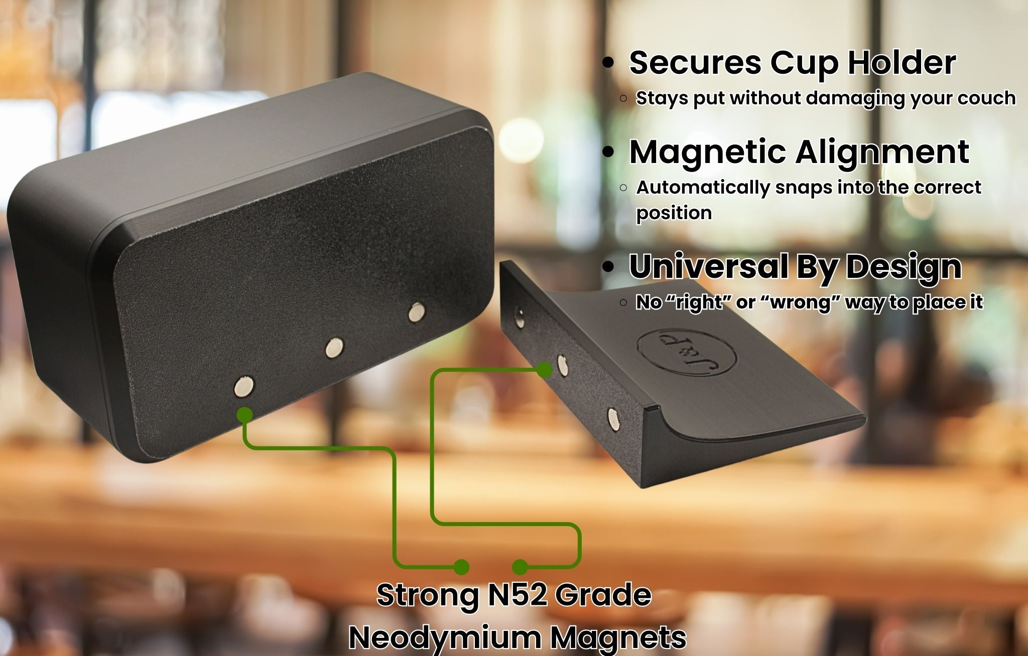 J&P Home Goods Magnetic Couch Organizer-Large Open Sofa Caddy w/ Magnetic Cushion Base, Snacks, Chips, Game Controllers. Works on Couch Ends