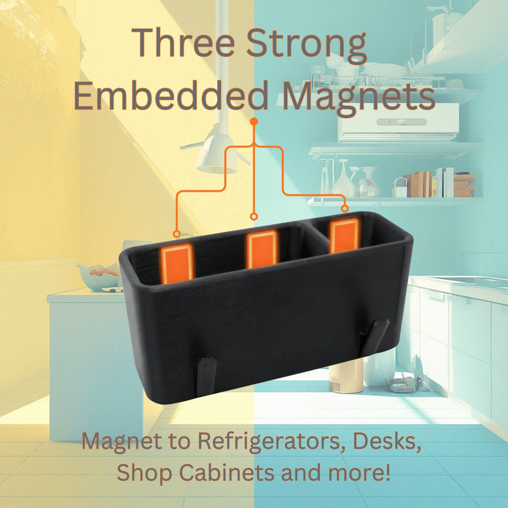 J&P Home Goods Magnetic Notepad and Pen Holder with Hooks, Fridge Organizer, Holds Notepads Large & Small, Great for Kitchen, Office or Shop!