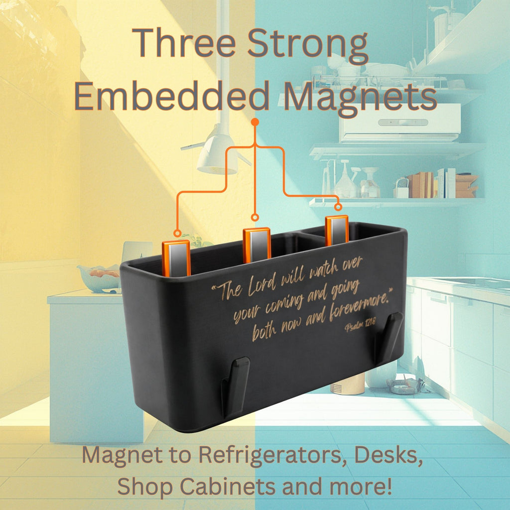J&P Home Goods - Magnetic Notepad Holder with Bible Verse Psalm 121:8 | Christian Gift | Fridge Organizer | Faith Decor | Kitchen Organizer with Hooks