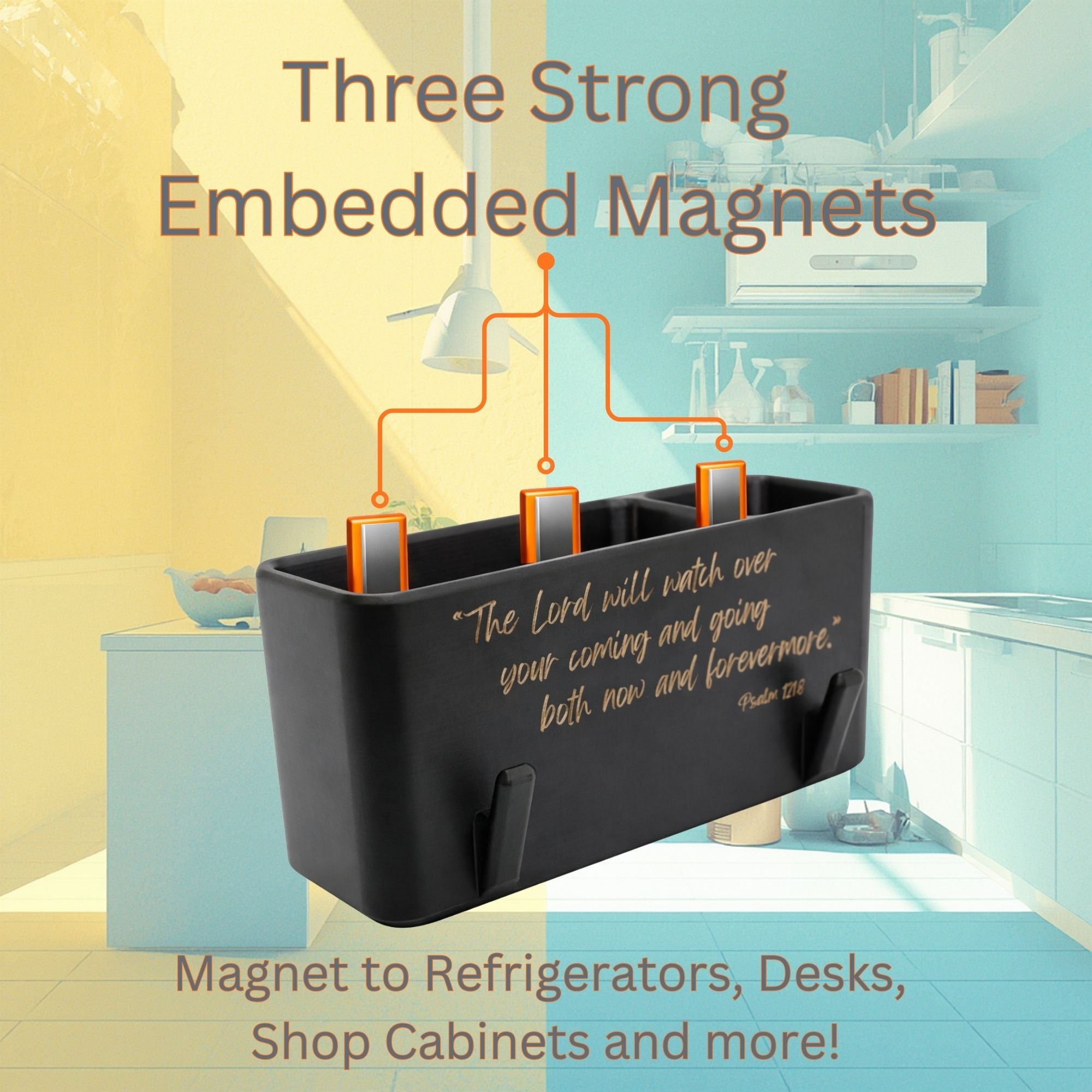 J&P Home Goods - Magnetic Notepad Holder with Bible Verse Psalm 121:8 | Christian Gift | Fridge Organizer | Faith Decor | Kitchen Organizer with Hooks