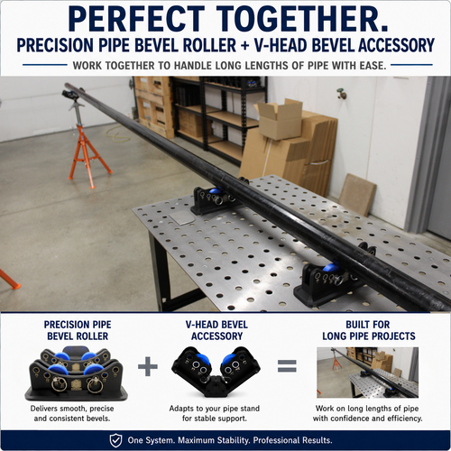 Precision Pipe Bevel Roller Bundle with V-Head Pipe Stand Roller