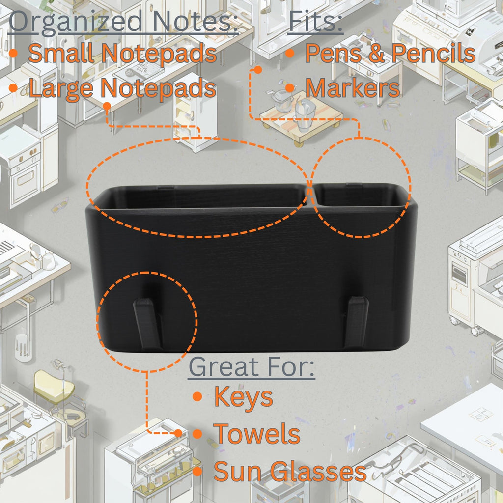 J&P Home Goods Magnetic Notepad and Pen Holder with Hooks, Fridge Organizer, Holds Notepads Large & Small, Great for Kitchen, Office or Shop!