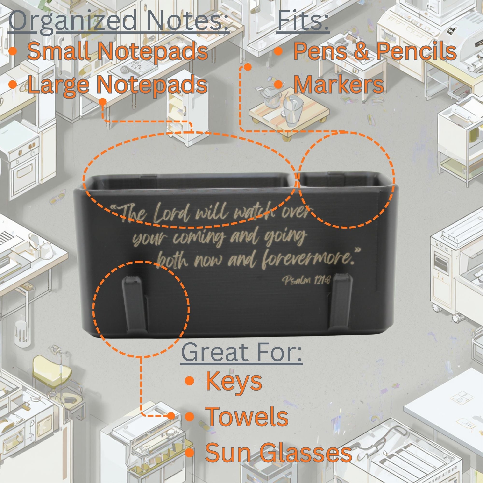 J&P Home Goods - Magnetic Notepad Holder with Bible Verse Psalm 121:8 | Christian Gift | Fridge Organizer | Faith Decor | Kitchen Organizer with Hooks