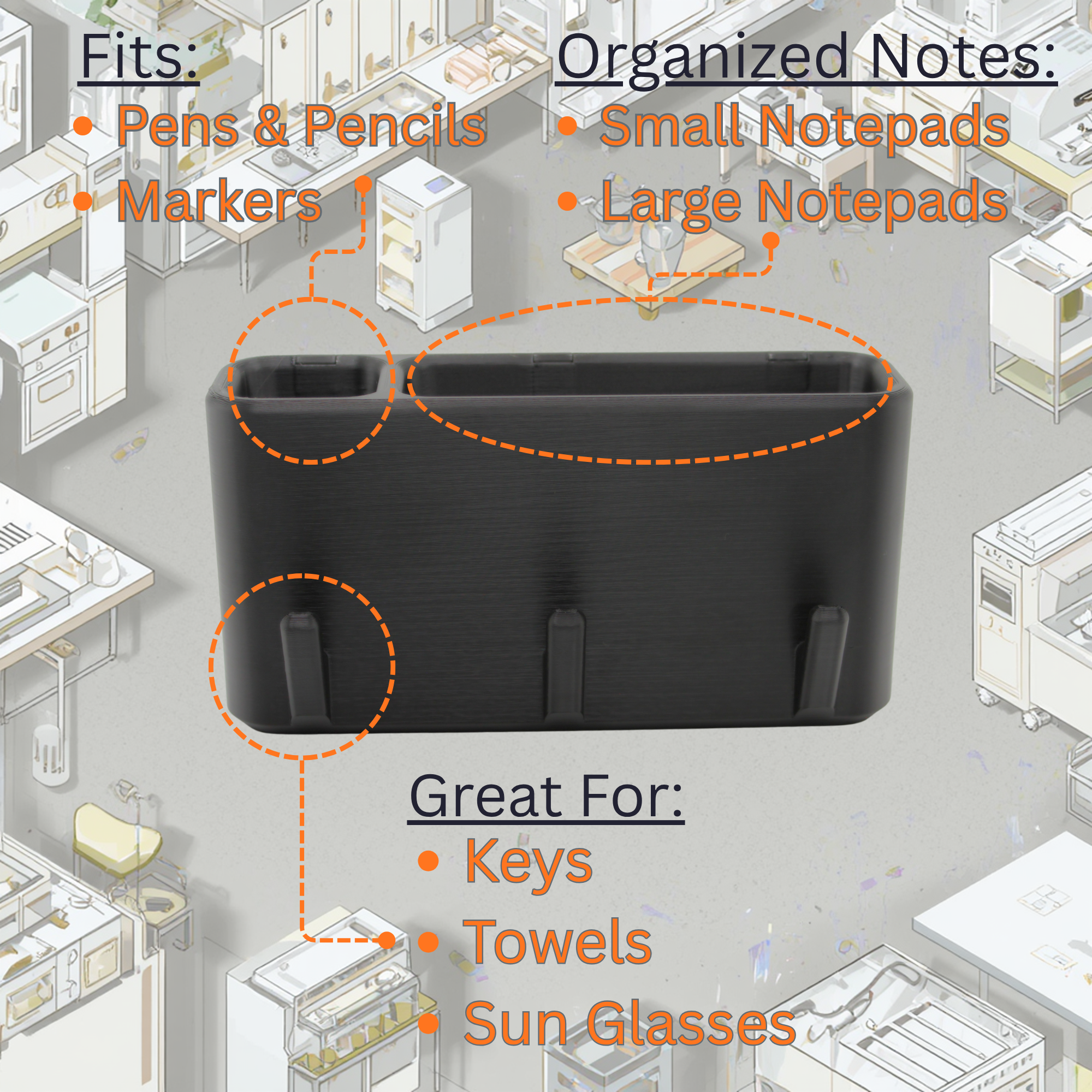 J&P Home Goods Magnetic Notepad and Pen Holder with Hooks, Fridge Organizer, Holds Notepads Large & Small, Great for Kitchen, Office or Shop!