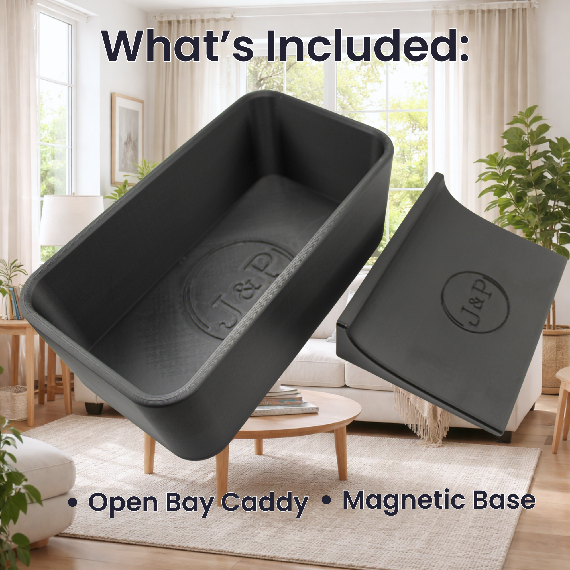 J&P Home Goods Magnetic Couch Organizer-Large Open Sofa Caddy w/ Magnetic Cushion Base, Snacks, Chips, Game Controllers. Works on Couch Ends